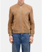 Blouson avec zip en cuir suède beige