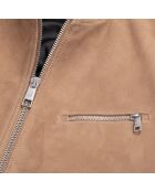 Blouson avec zip en cuir suède beige