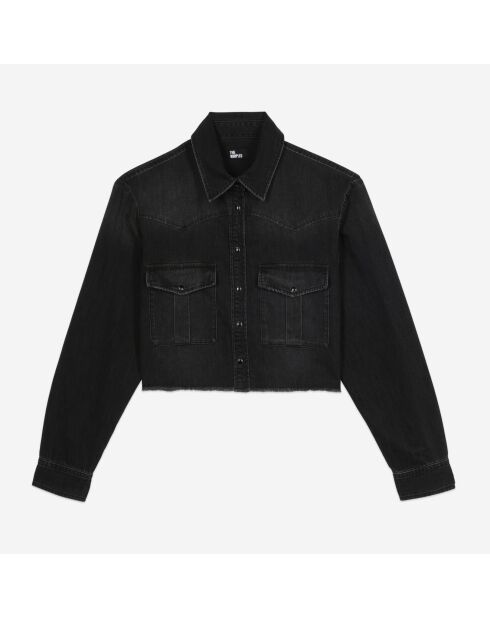 Chemise courte en denim noir lavé
