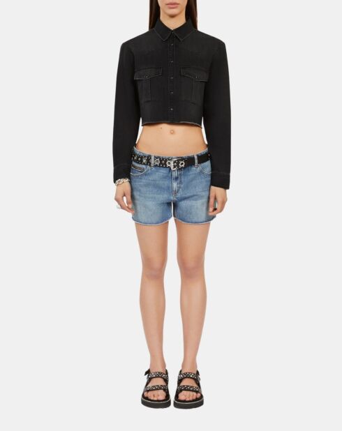 Chemise courte en denim noir lavé