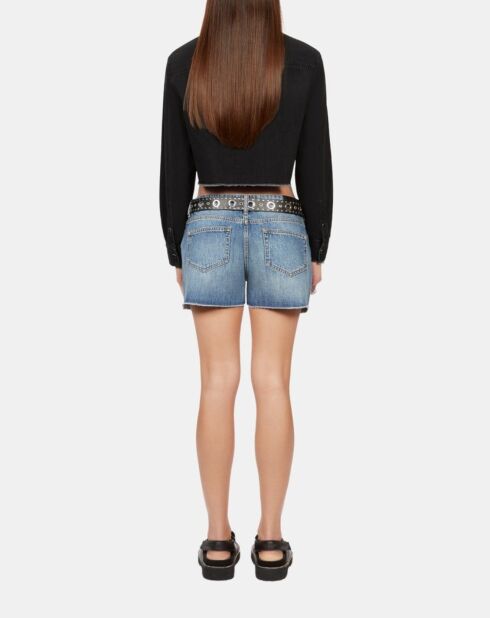 Chemise courte en denim noir lavé
