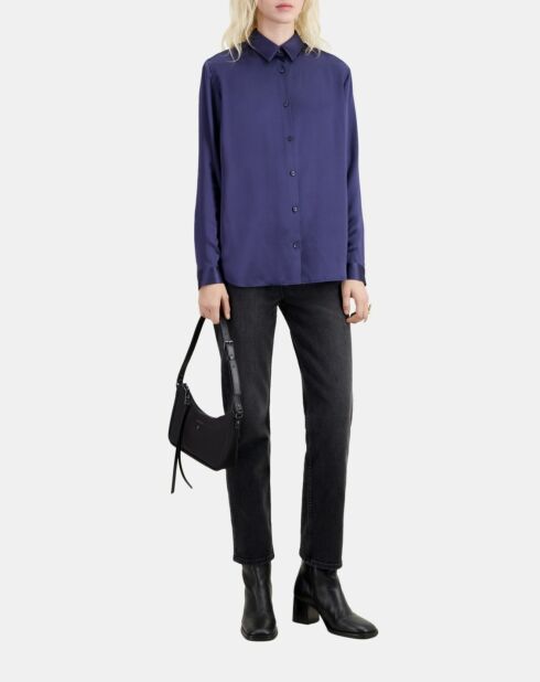 Chemise en soie bleue nuit