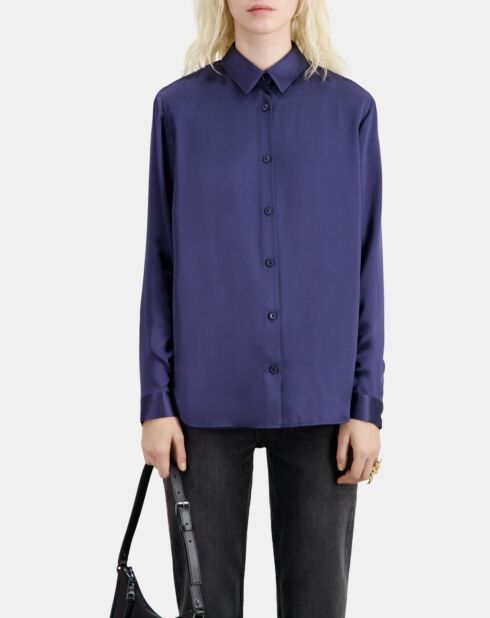 Chemise en soie bleue nuit