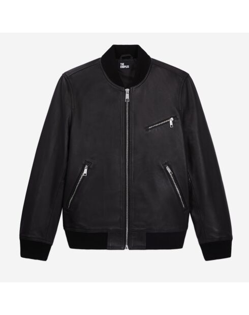 Blouson Teddy en cuir noir
