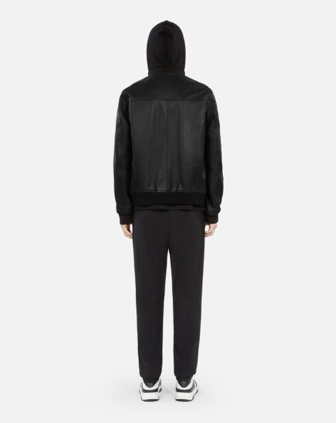 Blouson Teddy en cuir noir