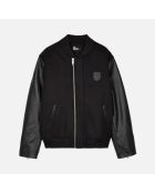Blouson en laine double face et cuir noir