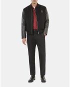 Blouson en laine double face et cuir noir