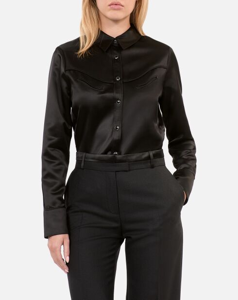 Chemise satinée style western noire