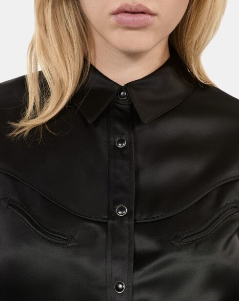 Chemise satinée style western noire