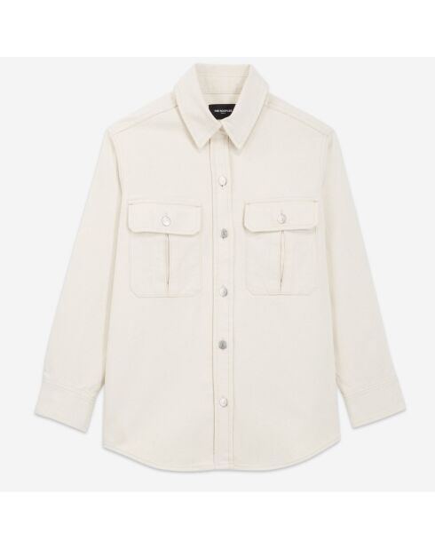 Chemise jean oversize poches poitrine beige