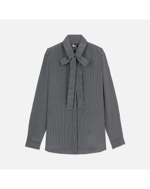 Chemise 100% soie à rayures noire et blanche