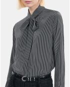 Chemise 100% soie à rayures noire et blanche