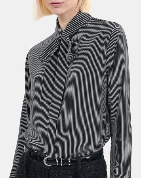 Chemise 100% soie à rayures noire et blanche
