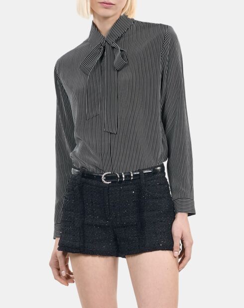 Chemise 100% soie à rayures noire et blanche