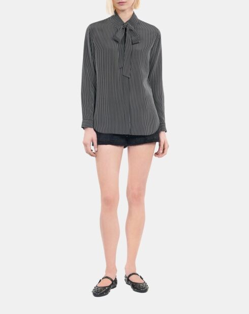 Chemise 100% soie à rayures noire et blanche