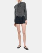 Chemise 100% soie à rayures noire et blanche