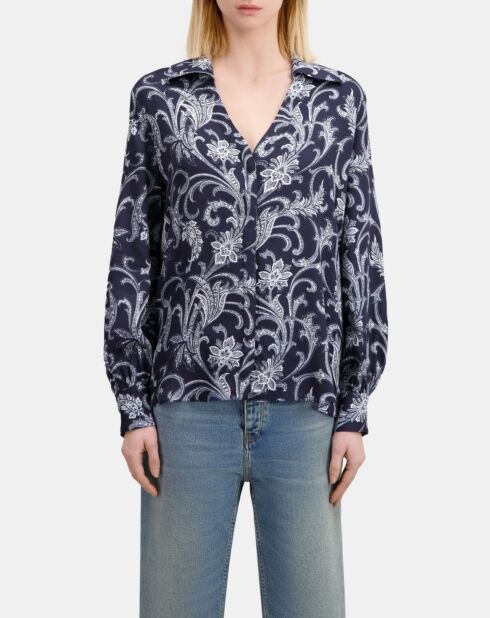 Chemise fleurie bleue marine