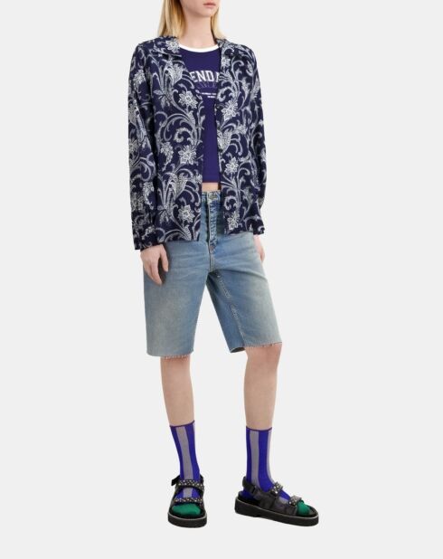 Chemise fleurie bleue marine