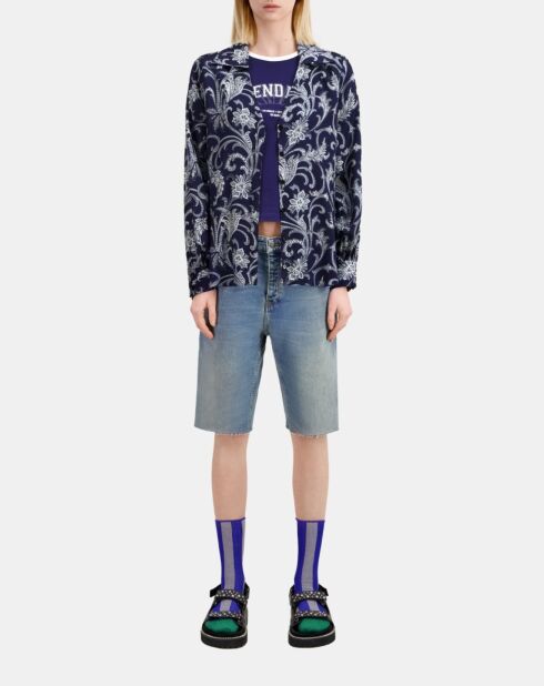Chemise fleurie bleue marine