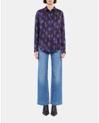 Chemise fleurie noire, rose claire, bleue