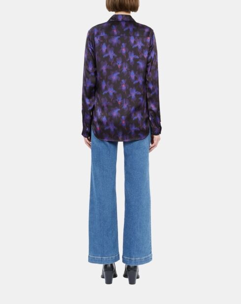 Chemise fleurie noire, rose claire, bleue