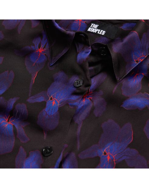 Chemise fleurie noire, rose claire, bleue