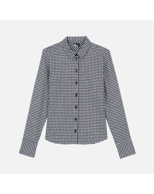 Chemise en laine mélangée à carreaux vichy noire et blanche