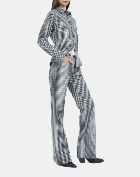 Chemise en laine mélangée à carreaux vichy noire et blanche