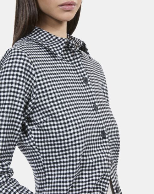 Chemise en laine mélangée à carreaux vichy noire et blanche
