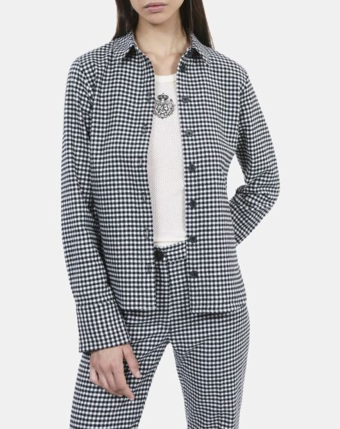 Chemise en laine mélangée à carreaux vichy noire et blanche