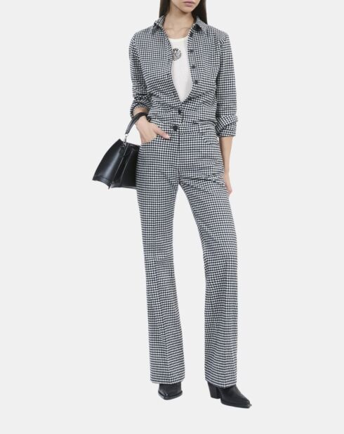Chemise en laine mélangée à carreaux vichy noire et blanche
