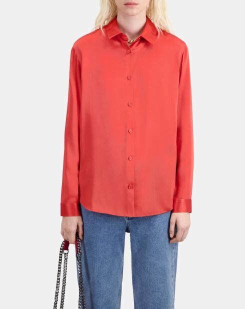 Chemise en soie satin rouge