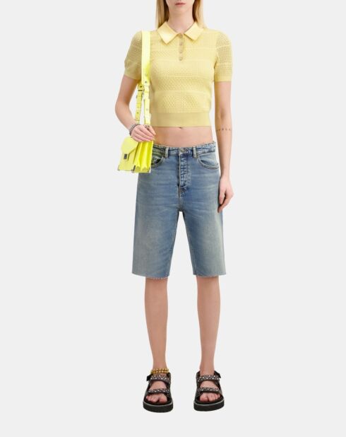 Polo en maille ajourée jaune clair