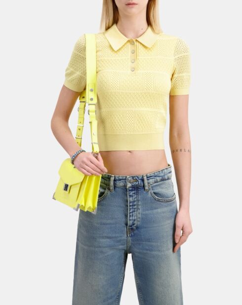 Polo en maille ajourée jaune clair