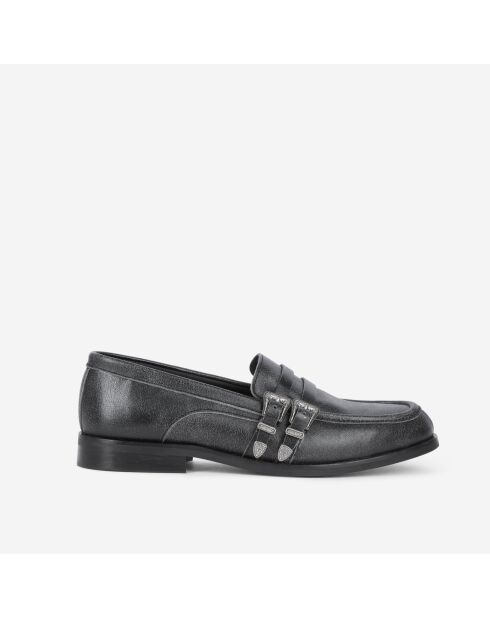 Mocassins en cuir avec boucles western noirs