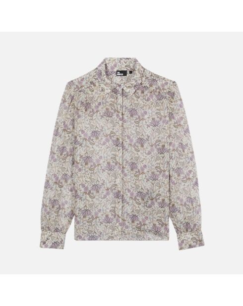 Chemise fleurie craie écru et mauve