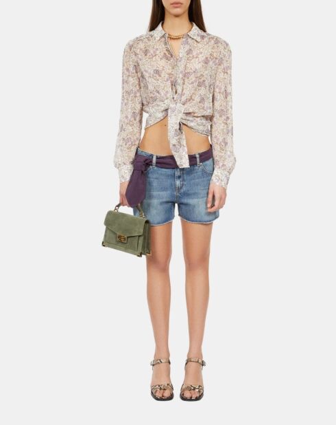 Chemise fleurie craie écru et mauve