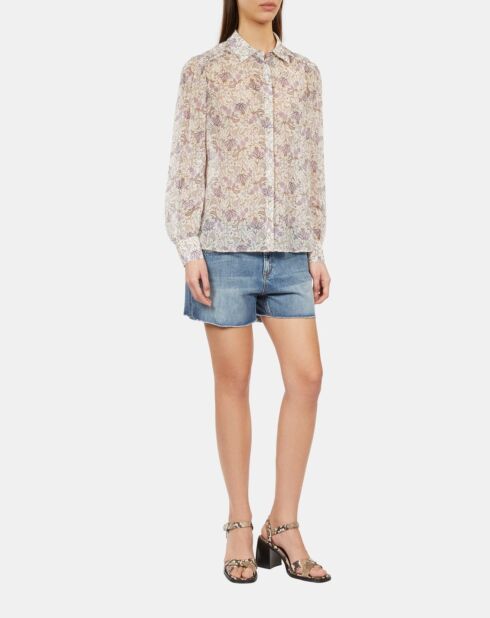 Chemise fleurie craie écru et mauve