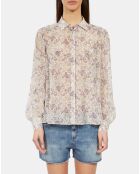 Chemise fleurie craie écru et mauve