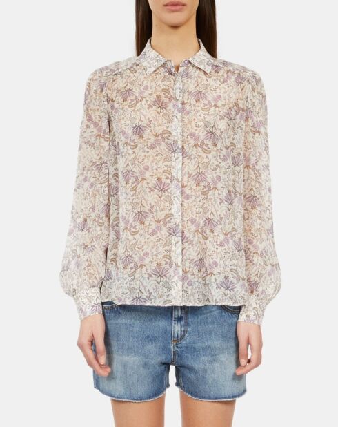 Chemise fleurie craie écru et mauve