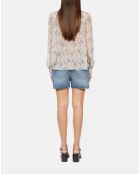 Chemise fleurie craie écru et mauve