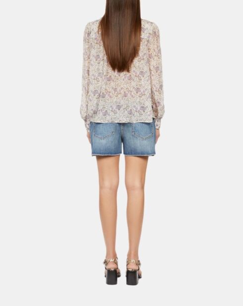 Chemise fleurie craie écru et mauve