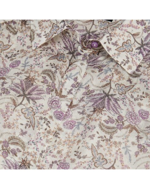 Chemise fleurie craie écru et mauve