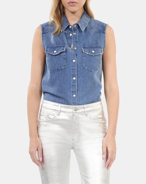 Chemise sans manches en denim bleue
