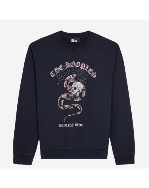 Sweatshirt avec sérigraphie bleu marine délavé