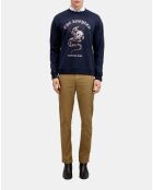 Sweatshirt avec sérigraphie bleu marine délavé