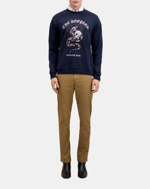 Sweatshirt avec sérigraphie bleu marine délavé