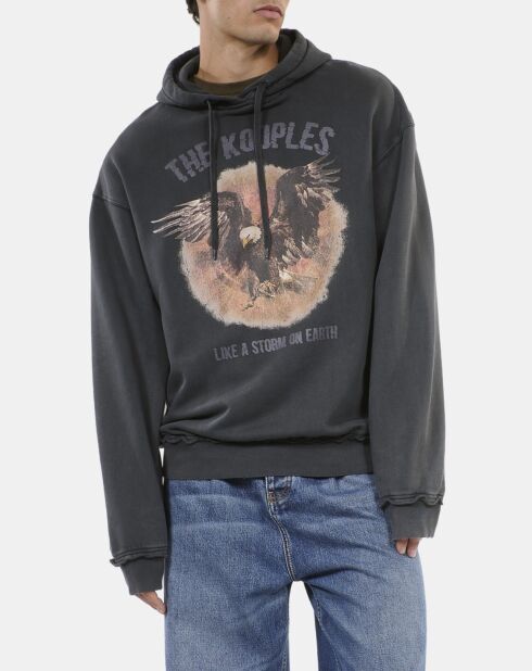 Sweatshirt à capuche et sérigraphie noir