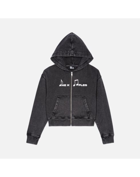 Sweatshirt à capuche et sérigraphie noir lavé