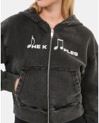 Sweatshirt à capuche et sérigraphie noir lavé